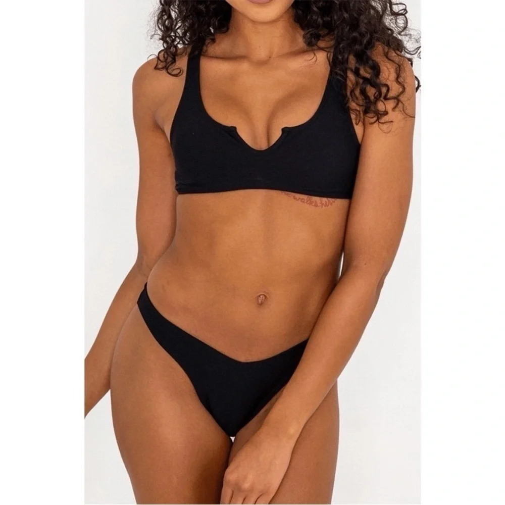 Aurelle Jaz ribbed bikini set 2-piece cheeky black XL NWT